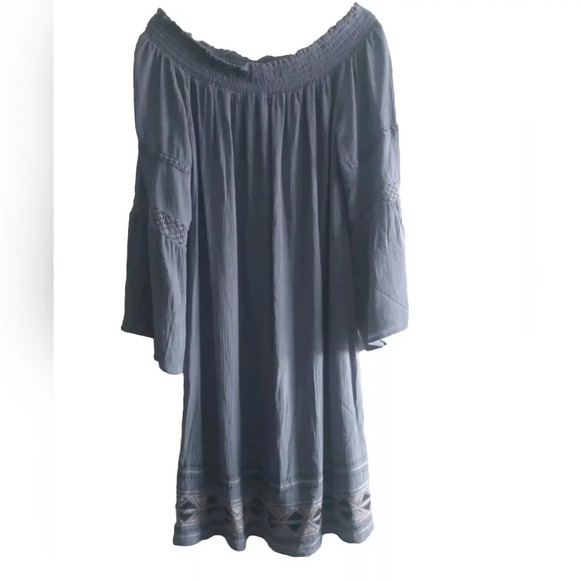 Knox Rose Blue Gauzy off shoulder embroidered Midi Dress Flutter sleeves L - Picture 8 of 8